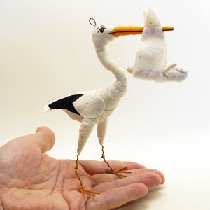 Spun Cotton Standing Stork and Baby Figure/Ornament image 8