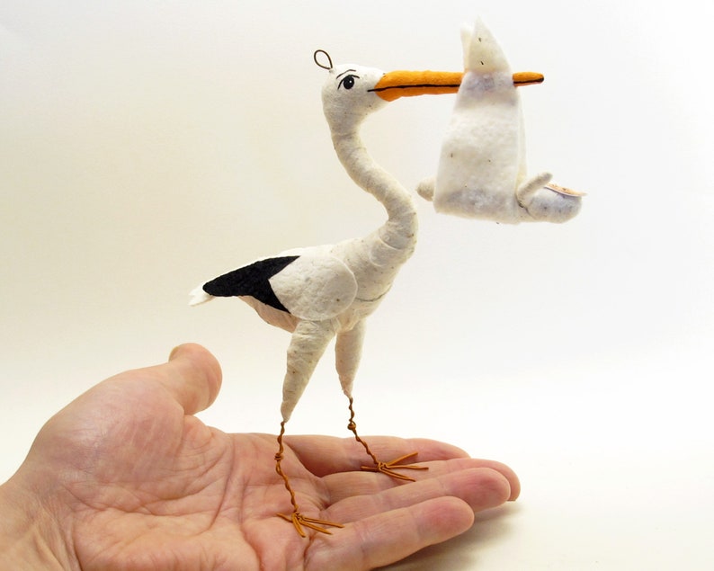 Spun Cotton Standing Stork and Baby Figure/Ornament image 8