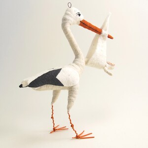 Spun Cotton Standing Stork and Baby Figure/Ornament image 3