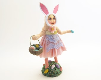 Spun Cotton Bunny Ear Girl - Spring/Easter Figure