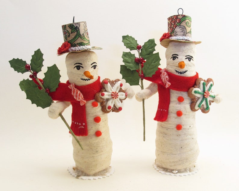 Spun Cotton Standing Snowman With Cookie Ornament Assorted Cookies Christmas Figure image 7
