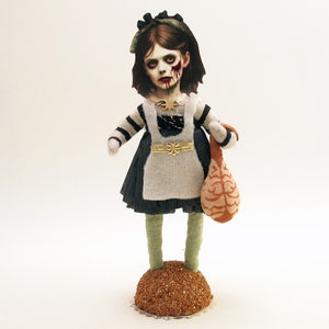 Spun Cotton Halloween Zombie Girl With Brain Figure