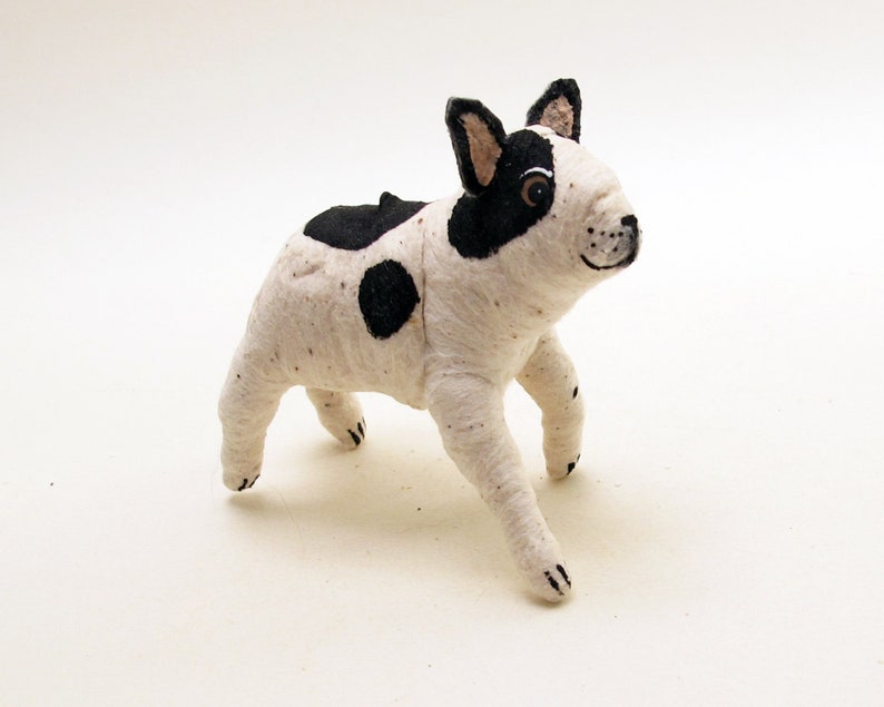 Spun Cotton Black & White Frenchie French Bull Dog Ornament/Figure image 1