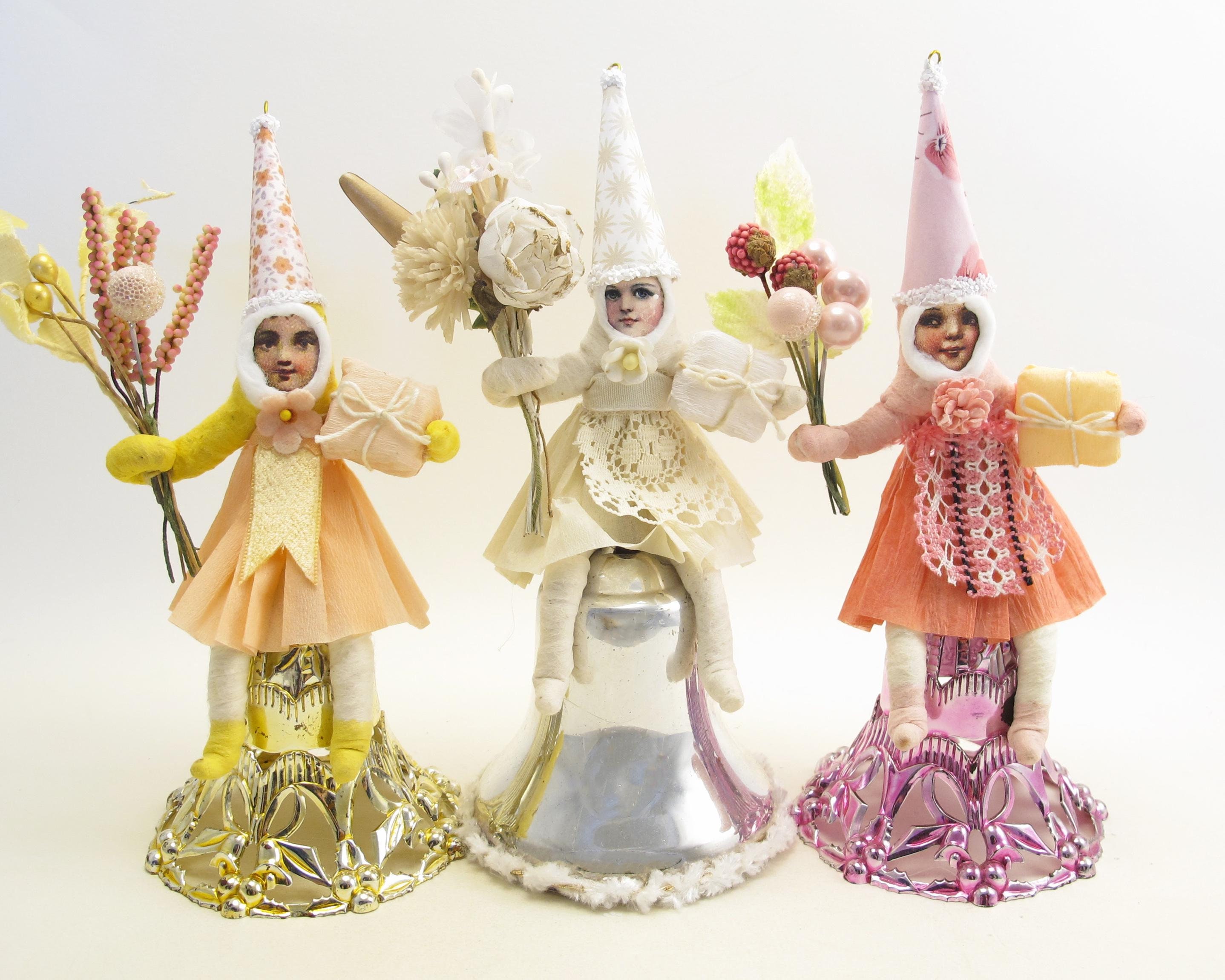 Spun Cotton Yellow Bell Girl Ornament/figure - Etsy