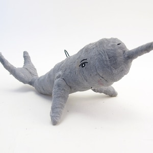 Vintage Style Spun Cotton Solid Gray Narwhal Figure/ornament
