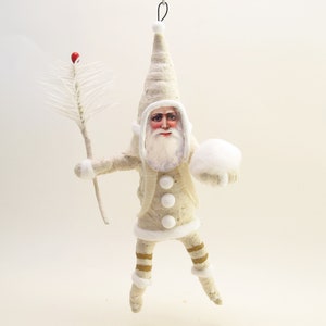 Spun Cotton Classic White Santa With Goose Feather Sprig Christmas Ornament image 5