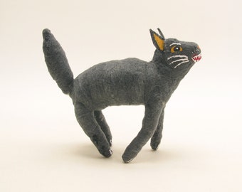 Vintage Inspired Spun Cotton Black Cat Halloween Figure/Ornament Decoration