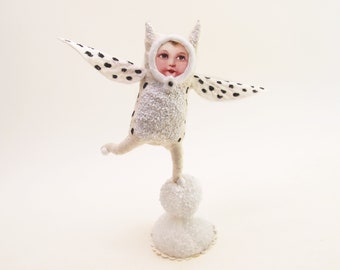 Vintage Inspired Spun Cotton Balancing Owl Child Figure