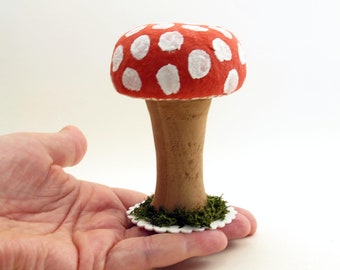 Medium - Hand Turned Wood And Cotton Toadstool Mushroom