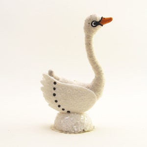 Vintage Inspired Spun Cotton Standing Swan Figure White