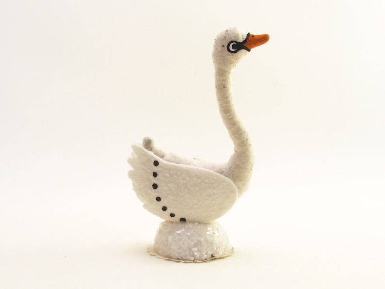 Vintage Inspired Spun Cotton Standing Swan Figure White