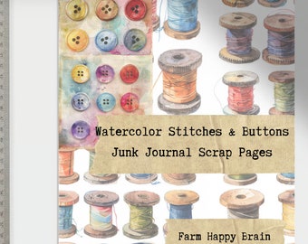 Vintage Sewing Spools & Buttons, Junk Journal Pages (Digital Download)