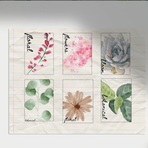 Botanical nature trading cards note art journal cards ATC vintage mini artwork printable instant download trading card art garden tags notes