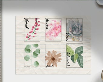 Botanical nature trading cards note art journal cards ATC vintage mini artwork printable instant download trading card art garden tags notes