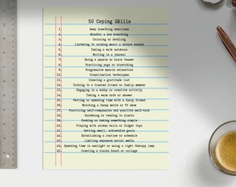 50 coping skills list instant download printable list of stress relief and coping skill activities for students and adults