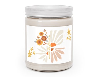 Smell the Flowers, soy wax and cotton wick Scented Candle, 9oz Bold Flower power pattern label decorative home decor candle