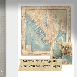 Vintage NYC kaarten en plaatsen unieke ontwerpen Scrap and Junk Journal Pages voor scrapbooking en art journals New York City aquarelontwerpen