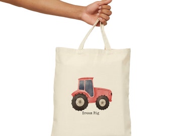 Dream big red tractor art design tote for farm life and big tractor lovers Cotton Canvas Tote Bag