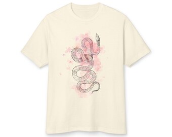 Snake and Flowers T-Shirt, Botanical Watercolor Design, Unisex Cotton Tee