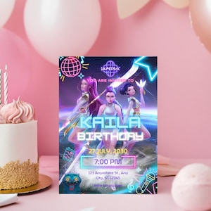 K-pop Demon Hunter Birthday Invitation, Editable Digital Template, Huntrix Printable Invite |Kids Birthday Invitation, Canva Template
