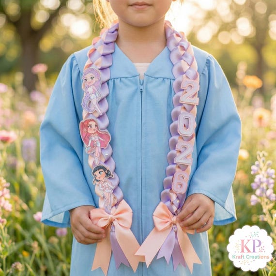 Custom K-pop Preschool Graduation Lei 2026, Kinder Grad Ribbon Lei, Kpop Inspired Grad Gift, Custom Graduation Lei Kids, Satin Ribbon Lei