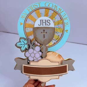 Boy First Communion, Baptism Cake Topper, First Communion decorations for Religious Ceremonies. Holy Communion Decor.