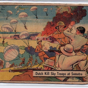 Tropas aéreas holandesas asesinas en Sumatra, 1942, Gum War n.° 51: tarjeta vintage de la Segunda Guerra Mundial