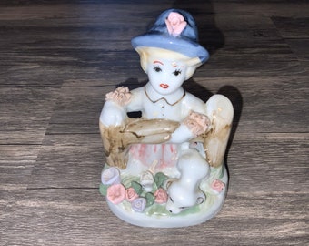 Vintage Porzellan Mädchen mit Hund Figur