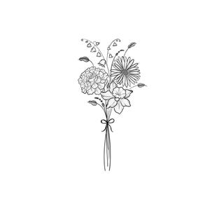 Custom Birth Flower Tattoo Design, BirthFlower Bouquet Family Grandma Garden Personalized Wildflower Digital Download