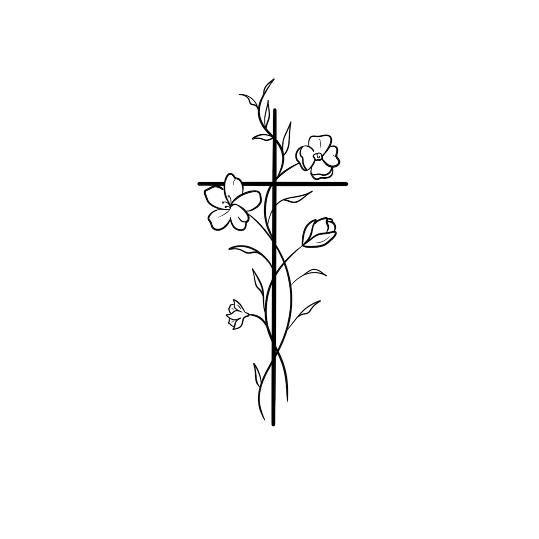 Cross Birth Flower Bouquet Tattoo Design Custom, Tiny Tattoo Butterfly
