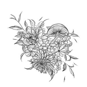 Custom Birth Flower Botanical Bouquet Print, Tiny Tattoo Butterfly Birth Flower Design, Personalized Mushroom Grandma Garden Wildflower