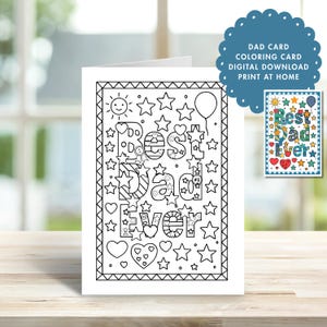 Father's Day Birthday Digital Coloring Card Best Dad Ever Printable Greeting Card Coloring PDF JPG Kids Coloring Page All DIY Dad Gift