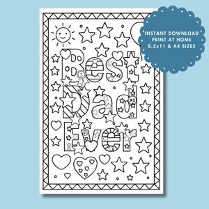 Father's Day Birthday Digital Coloring Page Best Dad Ever Printable Coloring PDF JPG Kids Coloring Page All DIY Dad Gift Teaching Toddlers