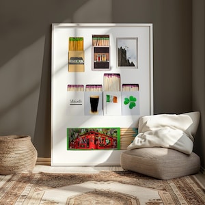 Irish Matchbook Wall Art: Irish Wall Art, barwagenkunst, Ierse poster, trendy luciferdoosje, Love Ireland, retro kunst aan de muur, Iers cadeau