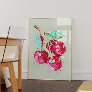 Painted Cherry Wall Art, Juicy Cherries, Decor, Maximlaist Decor, Vintage Cottagecore Aesthetic, Trendy Wall Art, Dopamine Boost, Retro
