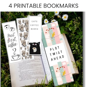 Segnalibri stampabili, amante dei gatti, amante del caffè, regalo per amanti dei libri, club del libro, colpo di scena, segnalibri divertenti, animali domestici, BookTok, lista di lettura alla moda