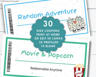 Editable Printable Kids Coupon Book Canva Template Custom Coupons School Teen Homeschool Birthday Reward Vouchers Summer Ideas Parents
