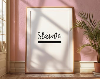 Arte da parete irlandese Sláinte, insegna Slainte, insegna pub irlandese, toast gaelico, arte del carrello bar, Irlanda, citazioni irlandesi, stampe gaelig, arredamento pub, A3 A4