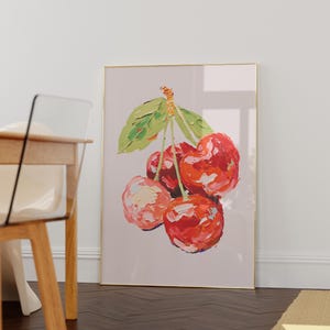 Painted Cherry Wall Art, Juicy Cherries, Decor, Maximlaist Decor, Vintage Cottagecore Aesthetic, Trendy Wall Art, Dopamine Boost, Retro