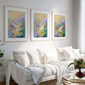 Wildflower Wall Art Set of 3, Triptych Wall Art, Wildflower Field Art, Botanical Mantel Art, Flower Field, Field Painting, Country Meadow