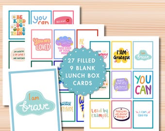 Lunchbox Notes Printables, Lunch box Notes for Kids, Lunchbox Cards, Digital Lunch Notes, Motivational Cards for Kids, Positive Affirmations
