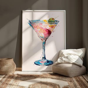 Dirty Martini Painting, Extra Dirty Martini Poster, Vintage Martini Art, Bar Cart Decoration, Happy Hour Sign, Yappy Hour, Retro Aesthetic