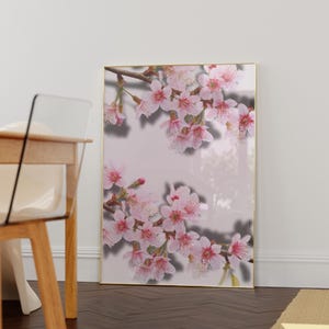 Cherry Blossom Pink Wall Art, Sakura Tree, Coquette Decor, Japandi Wall Art, Flower Poster, Botanical Print, Tree Wall Art, Digital Download