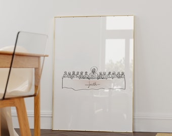 Abendmahl Wandkunst, Herren Abendmahl, Christliche Kunstwerk, Jesus Druck, Jesus Linie Kunst, Glaube inspiriert Dekor, Biblische Wandkunst, Große Drucke