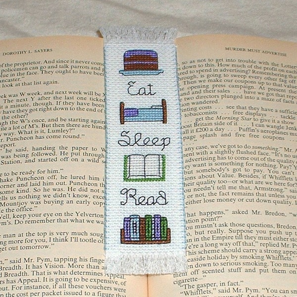 Eat, Sleep, Read - cake – cross stitch bookmark pattern