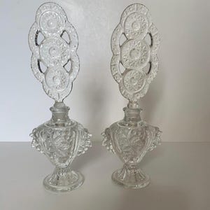 Vintage Art Deco PERFUME bottle large clear glass bottle w/grape designed bottle & stopper, (1930s-1940s) QTY 2 available (see pics).