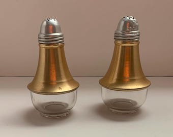 Vintage Danish Style Glass Salt and Pepper Shakers - 1960s Silver