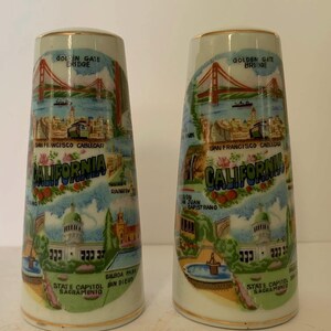 Vintage souvenir salt and pepper shakers (before 1975) - Collectors find!!! Ceramic souvenir shakers from CALIFORNIA.
