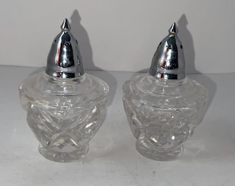 Vintage Danish Style Glass Salt and Pepper Shakers - 1960s Silver