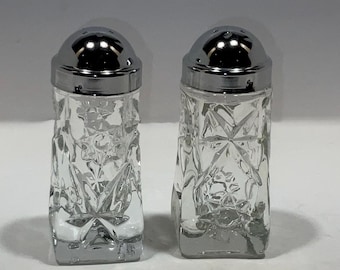 Vintage Danish Style Glass Salt and Pepper Shakers - 1960s Silver